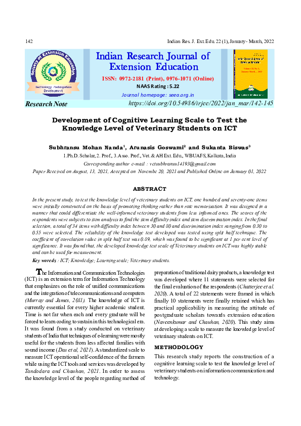 (PDF) Development of Cognitive Learning Scale to Test the Knowledge ...