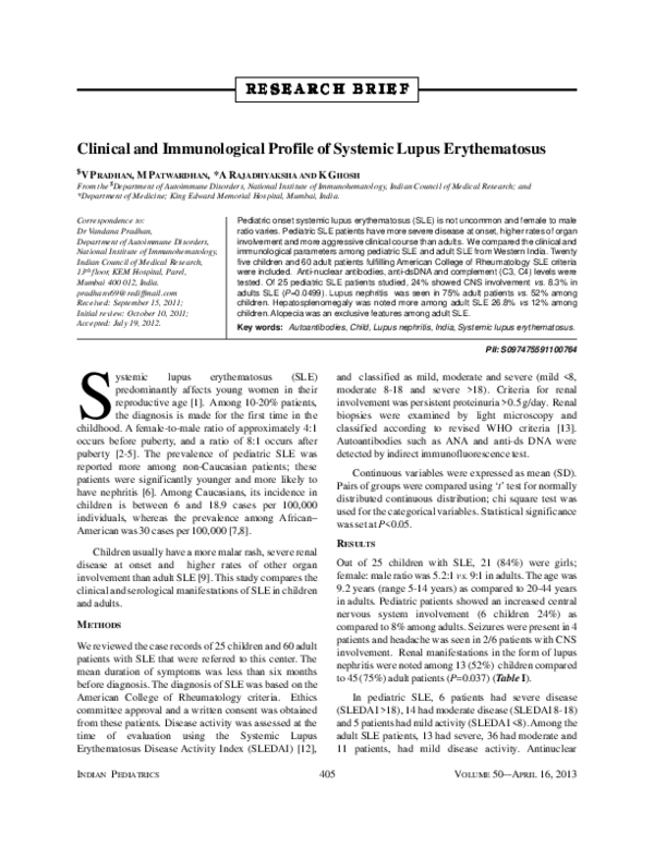 (PDF) Clinical and immunological profile of systemic lupus erythematosus