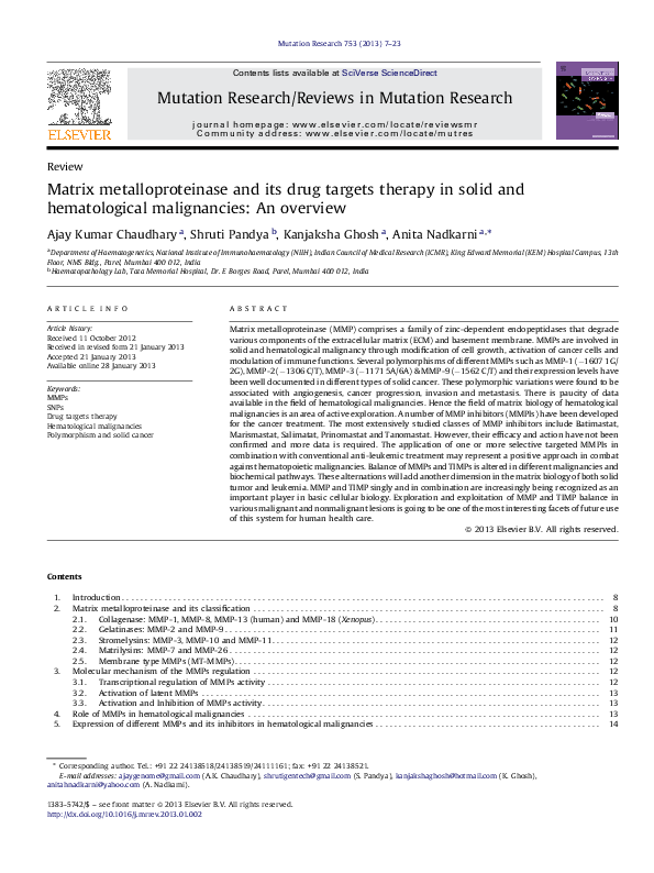 (PDF) Matrix metalloproteinase and its drug targets therapy in solid ...