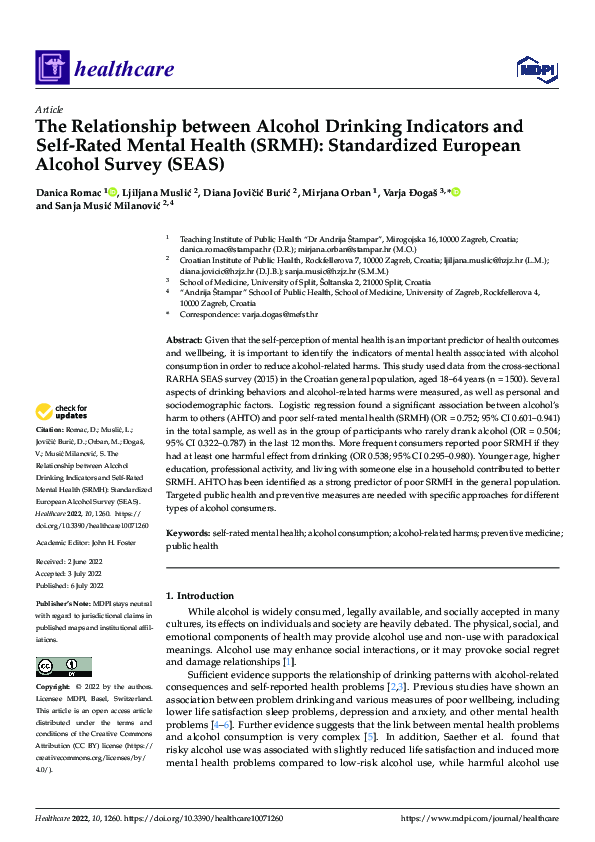 (PDF) The Relationship between Alcohol Drinking Indicators and Self ...