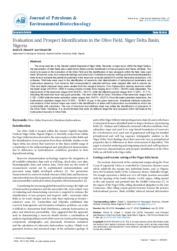(PDF) Evaluation and Prospect Identification in the Olive Field, Niger ...