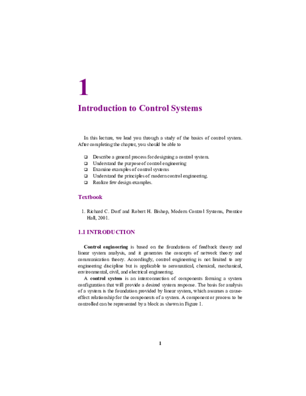(PDF) Introduction to Control Systems