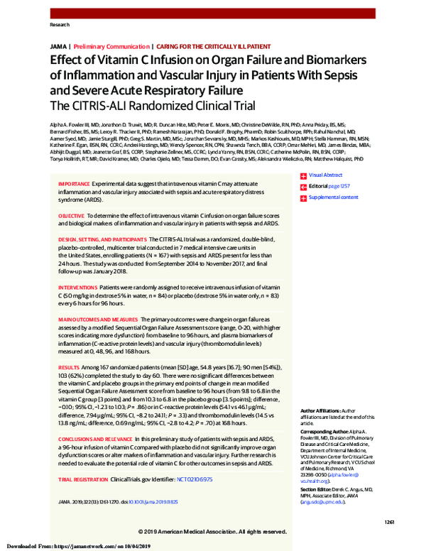 (PDF) Effect of Vitamin C Infusion on Organ Failure and Biomarkers of ...