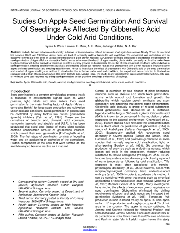 (PDF) Studies On Apple Seed Germination And Survival Of Seedlings As ...