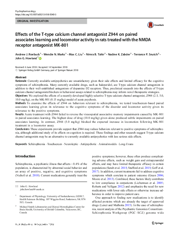 (PDF) Effects of the T-type calcium channel antagonist Z944 on paired ...