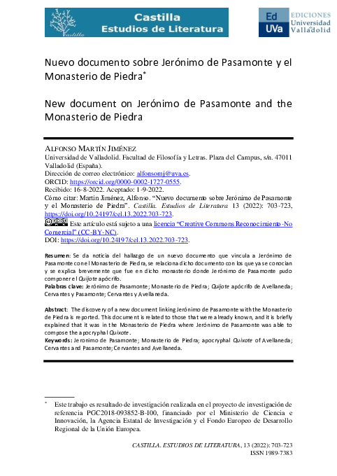 (PDF) Nuevo documento sobre Jerónimo de Pasamonte y el Monasterio de Piedra