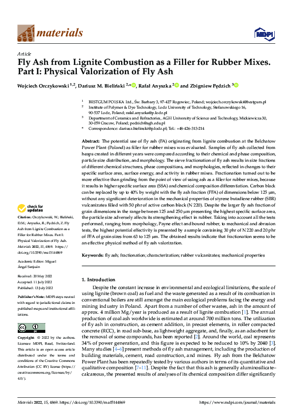 (PDF) Fly Ash from Lignite Combustion as a Filler for Rubber Mixes ...