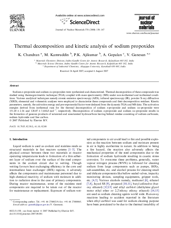 (PDF) Thermal decomposition and kinetic analysis of sodium propoxides ...