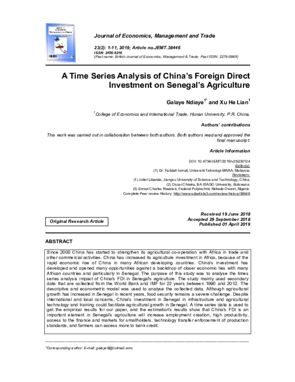 (PDF) A Time Series Analysis of China’s Foreign Direct Investment on ...