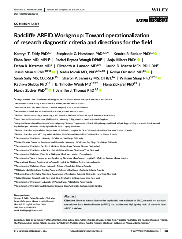 (PDF) Radcliffe ARFID Workgroup: Toward operationalization of research ...