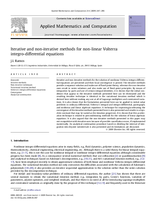 (PDF) Iterative and non-iterative methods for non-linear Volterra ...