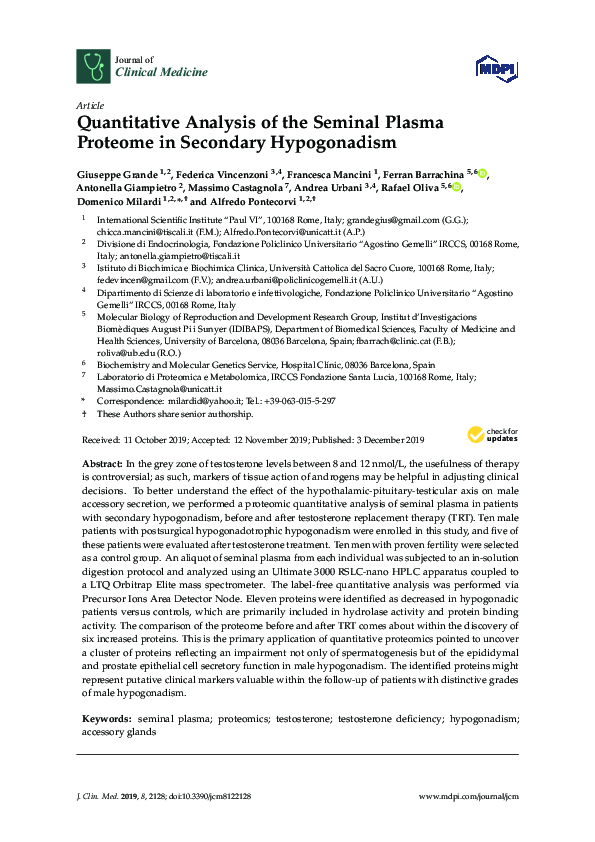 (PDF) Quantitative Analysis of the Seminal Plasma Proteome in Secondary ...