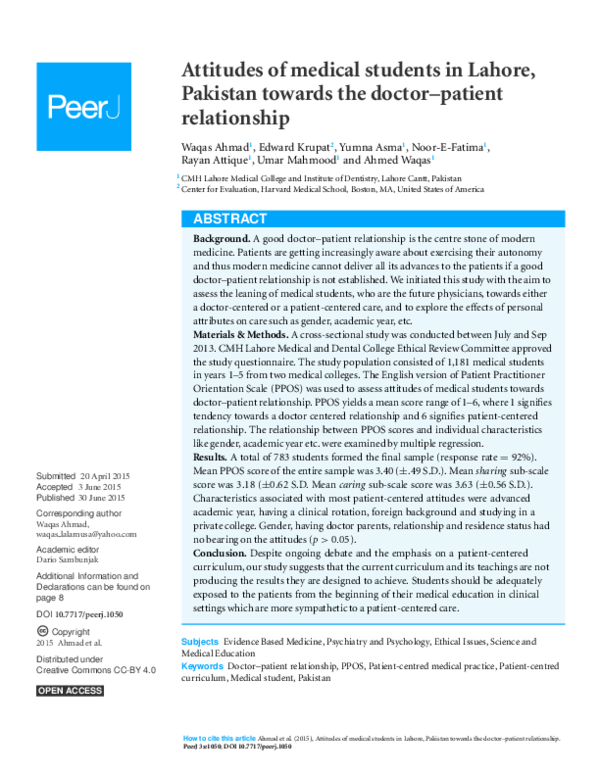 (PDF) Attitudes of medical students in Lahore, Pakistan towards the ...