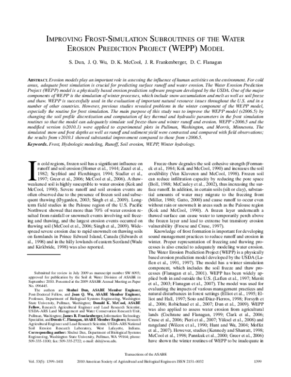 (PDF) Improving FrostSimulation Subroutines of the Water Erosion
