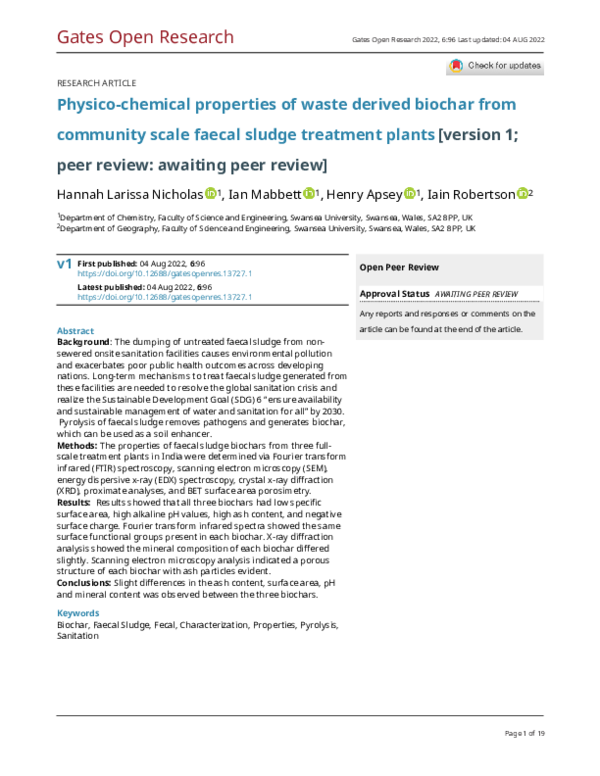 (PDF) Physico-chemical properties of waste derived biochar from ...