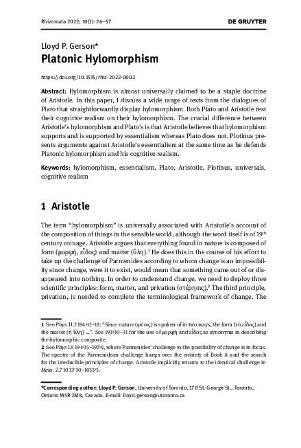 (PDF) Platonic Hylomorphism.
