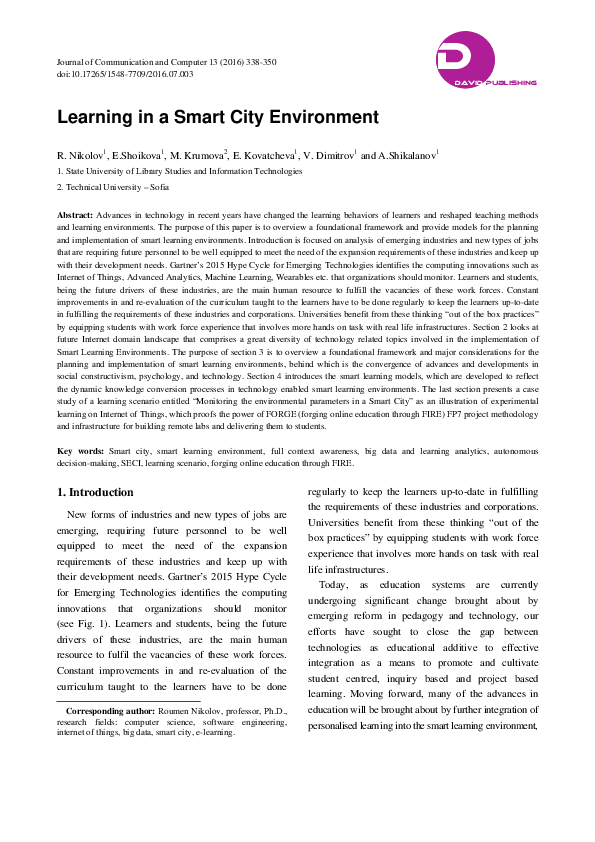 (PDF) Learning in a Smart City Environment