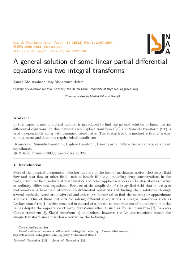 (PDF) A general solution of some linear partial differential equations ...