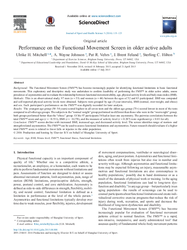 (PDF) Performance on the Functional Movement Screen in older active adults