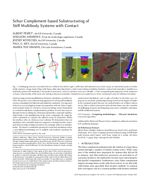 (PDF) Schur Complement-based Substructuring of Stiff Multibody Systems ...