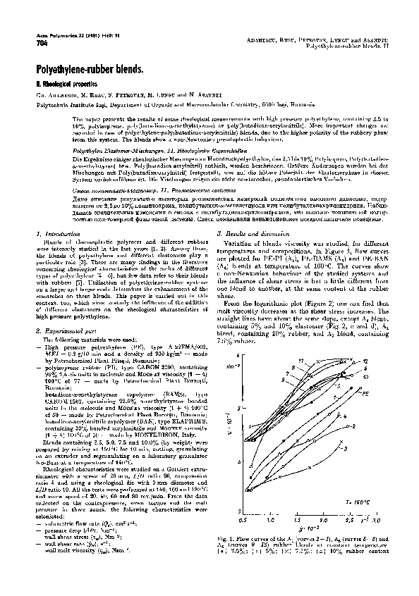 (PDF) Polyethylene‐rubber blends. II. Rheological properties