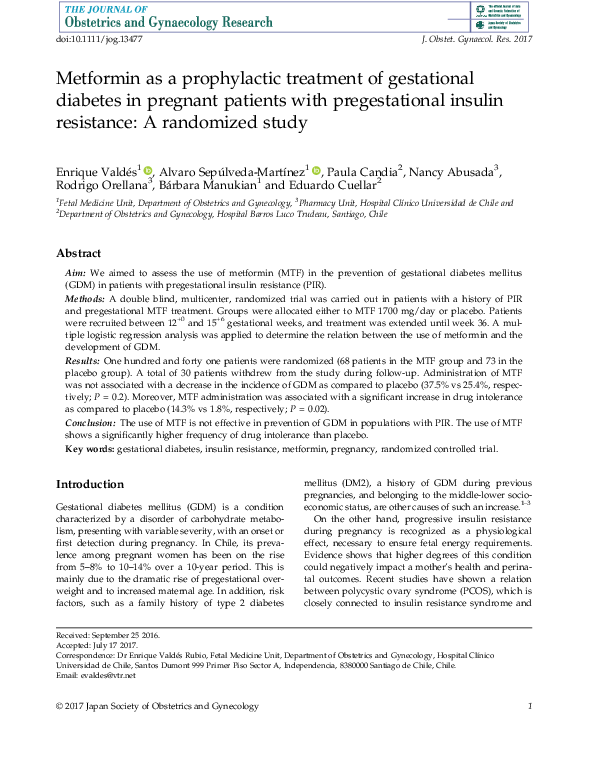 (PDF) Metformin as a prophylactic treatment of gestational diabetes in ...