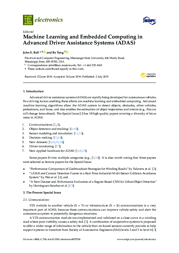 (PDF) Machine Learning and Embedded Computing in Advanced Driver ...