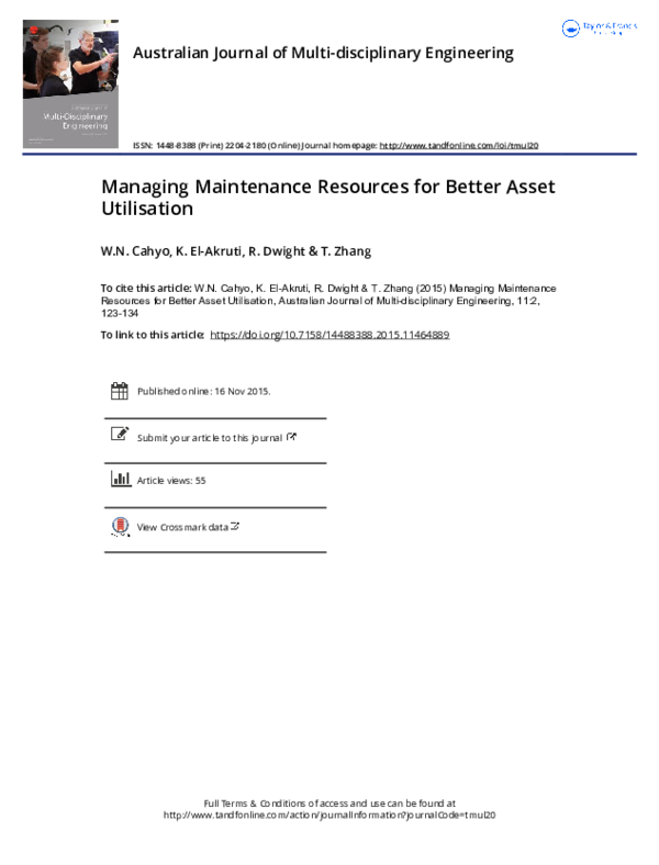 (PDF) Managing maintenance resources for better asset utilisation