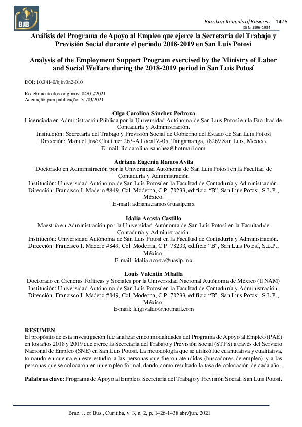 (PDF) Análisis del Programa de Apoyo al Empleo que ejerce la Secretaría ...