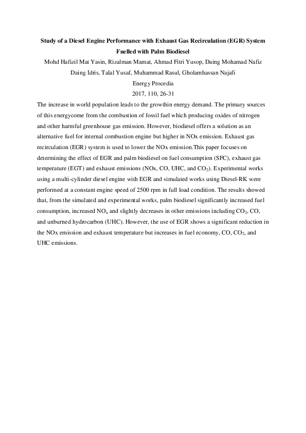 (PDF) Study of a Diesel Engine Performance with Exhaust Gas ...