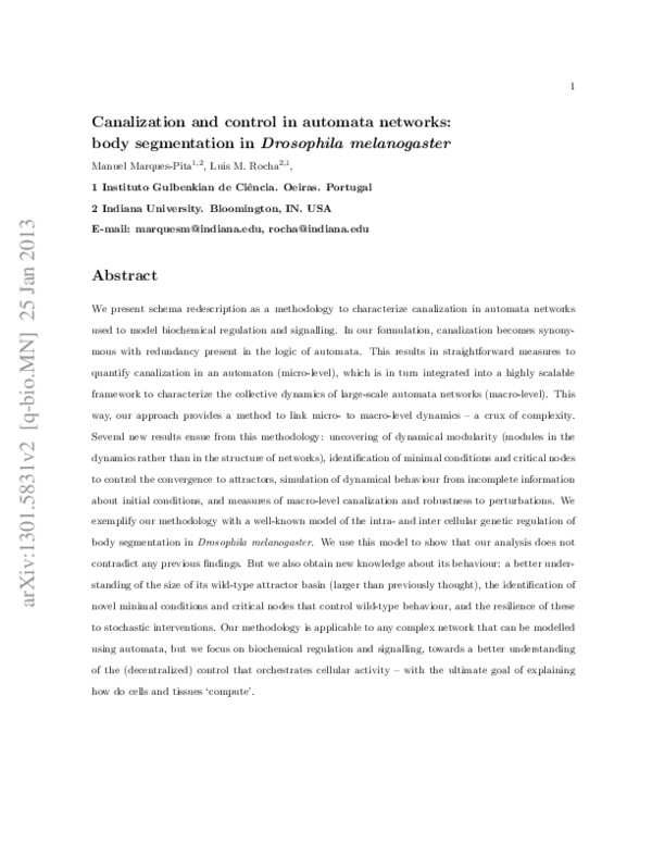 (PDF) Canalization and Control in Automata Networks: Body Segmentation ...
