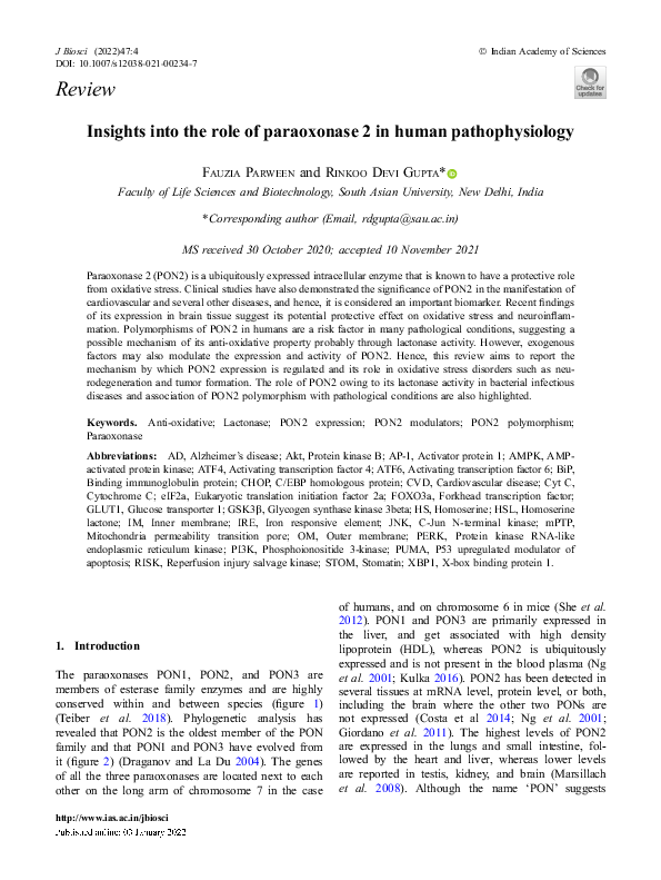 (PDF) Insights into the role of paraoxonase 2 in human pathophysiology ...