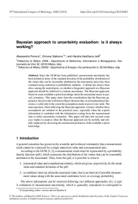 (PDF) Bayesian approach to uncertainty evaluation: is it always working?