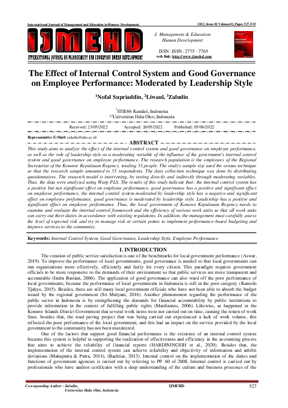 (PDF) The Effect of Internal Control System and Good Governance on ...