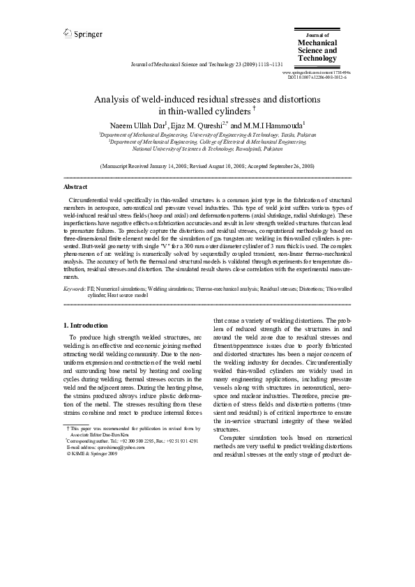 (PDF) Analysis of weld-induced residual stresses and distortions in ...