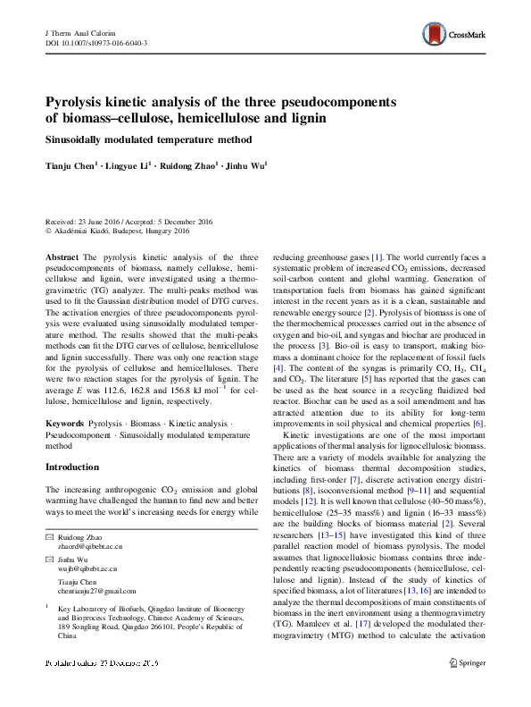 (PDF) Pyrolysis kinetic analysis of the three pseudocomponents of ...