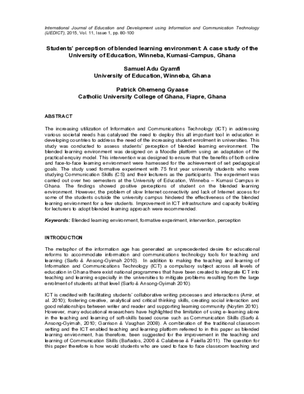 (PDF) Student Perceptions of Blended Learning in Ghanaian University