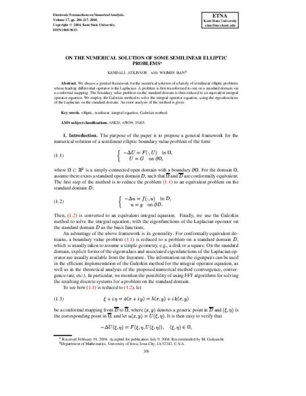 (PDF) On the Numerical Solution of Some Semilinear Elliptic Problems ? II