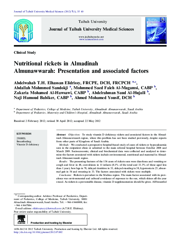 (PDF) Nutritional rickets in Almadinah Almunawwarah: Presentation and ...