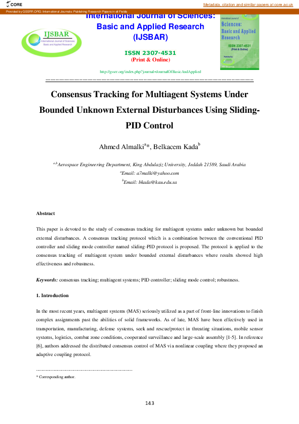 (PDF) Consensus Tracking for Multiagent Systems Under Bounded Unknown ...