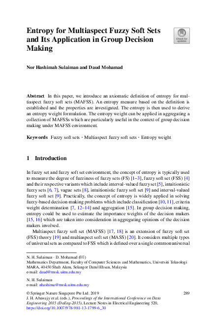 (PDF) Entropy for Multiaspect Fuzzy Soft Sets and Its Application in ...