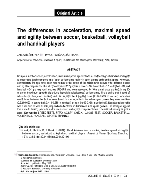 (PDF) The differences in acceleration, maximal speed and agility