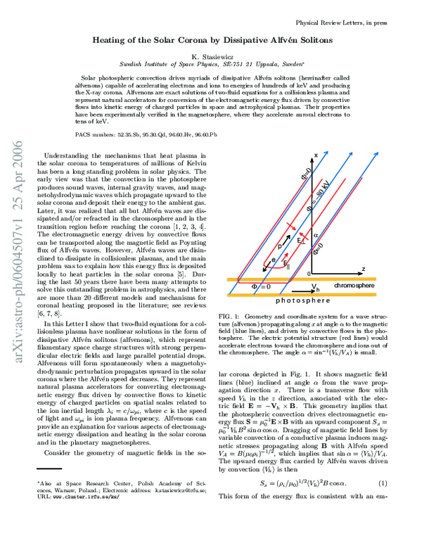 (PDF) Heating of the Solar Corona by Dissipative Alfvén Solitons