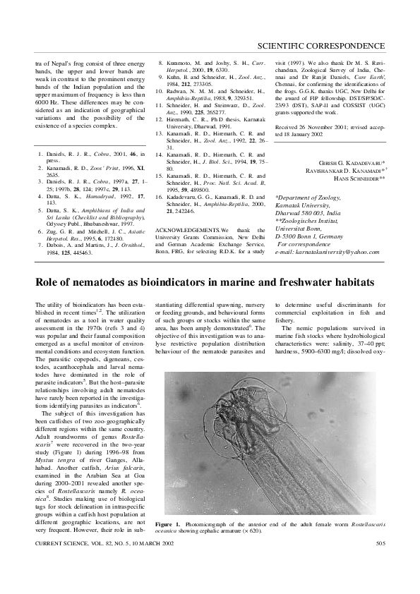 (PDF) Role of nematodes as bioindicators in marine and freshwater habitats