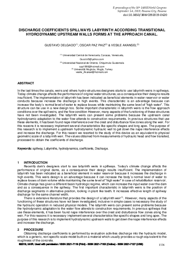 (PDF) Discharge Coefficients Spillways Labyrinth According Transitional ...