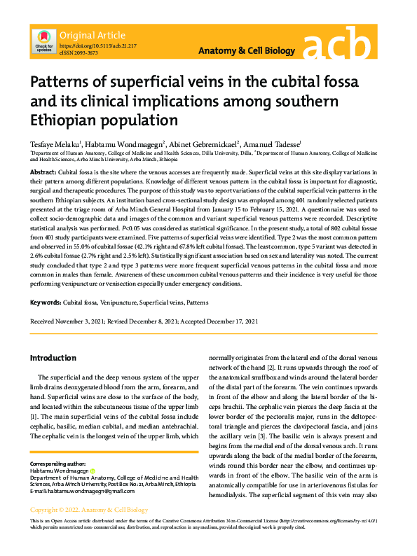(PDF) Patterns of superficial veins in the cubital fossa and its ...