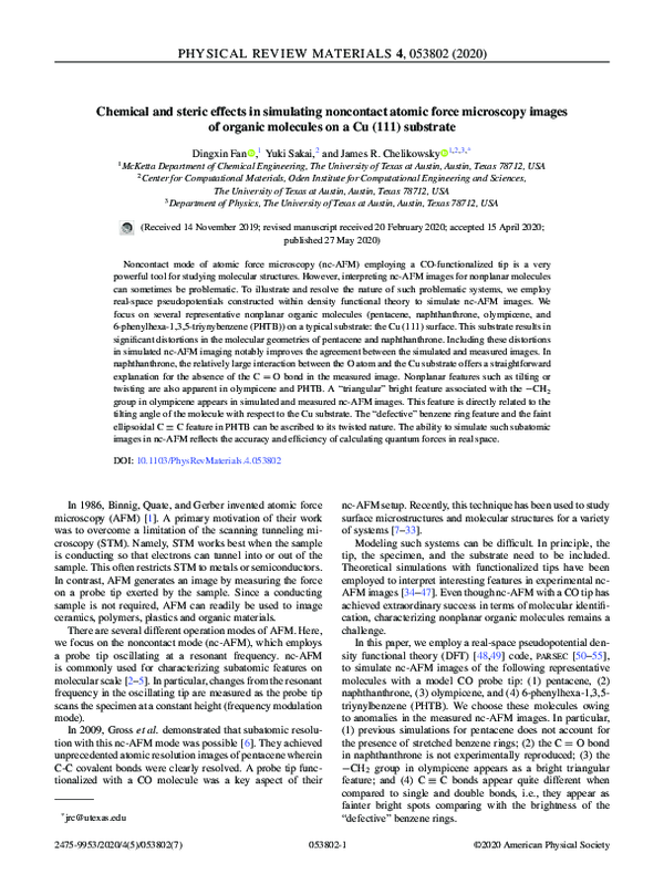 (PDF) Chemical and steric effects in simulating noncontact atomic force ...