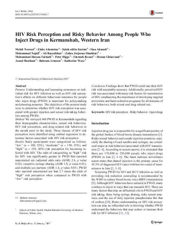 (PDF) HIV Risk Perception and Risky Behavior Among People Who Inject ...