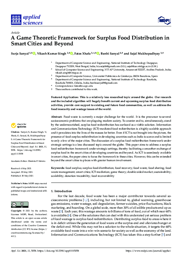 (PDF) A Game Theoretic Framework for Surplus Food Distribution in Smart ...