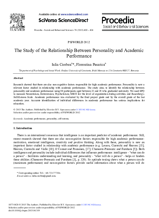 (PDF) The Study of the Relationship between Personality and Academic ...